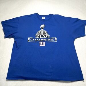 New York‎ Giants T-Shirt Superbowl XLVI 46 Signature Back Champions 2XL Blue